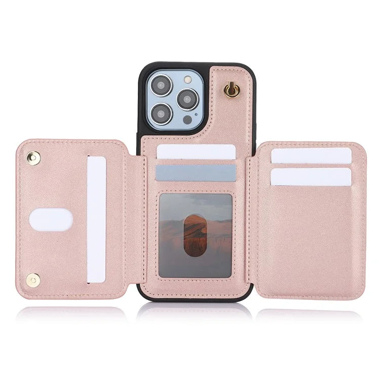 For iPhone 14 Pro Case Crossbody RFID Blocking Leather+TPU Kickstand Protective Back Shell