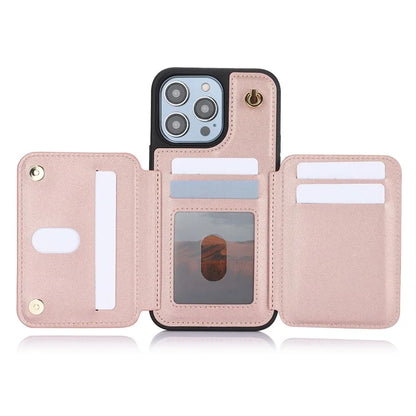 For iPhone 14 Pro Case Crossbody RFID Blocking Leather+TPU Kickstand Protective Back Shell