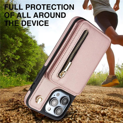 For iPhone 14 Pro Case Crossbody RFID Blocking Leather+TPU Kickstand Protective Back Shell