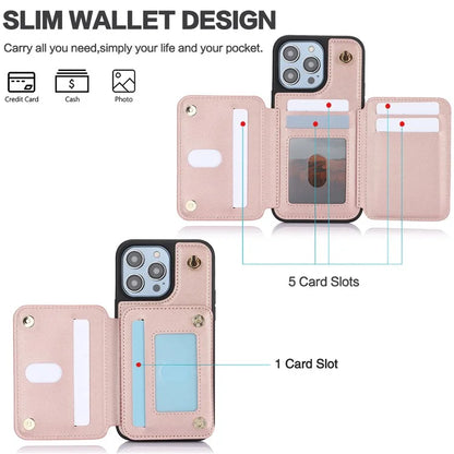 For iPhone 14 Pro Case Crossbody RFID Blocking Leather+TPU Kickstand Protective Back Shell
