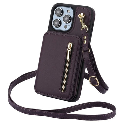 For iPhone 14 Pro Case Crossbody RFID Blocking Leather+TPU Kickstand Protective Back Shell