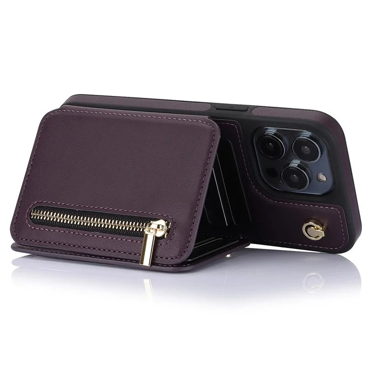 For iPhone 14 Pro Case Crossbody RFID Blocking Leather+TPU Kickstand Protective Back Shell