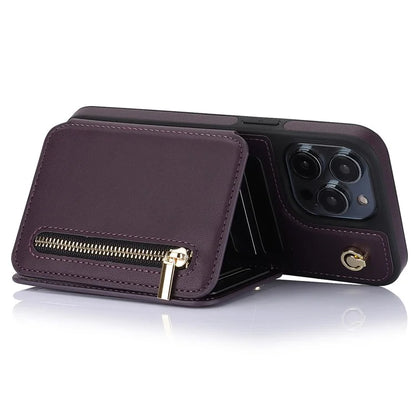 For iPhone 14 Pro Case Crossbody RFID Blocking Leather+TPU Kickstand Protective Back Shell
