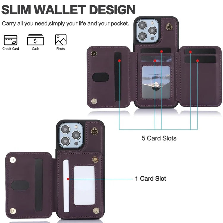 For iPhone 14 Pro Case Crossbody RFID Blocking Leather+TPU Kickstand Protective Back Shell