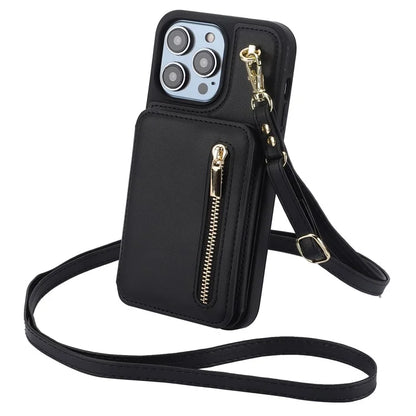 For iPhone 14 Pro Case Crossbody RFID Blocking Leather+TPU Kickstand Protective Back Shell