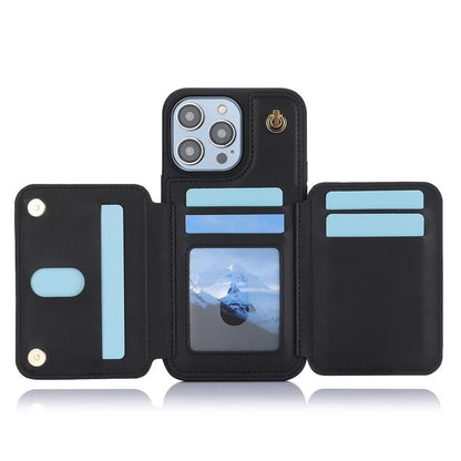 For iPhone 14 Pro Case Crossbody RFID Blocking Leather+TPU Kickstand Protective Back Shell