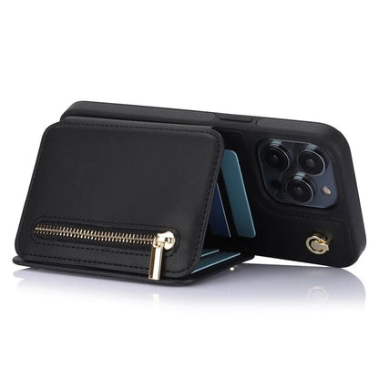 For iPhone 14 Pro Case Crossbody RFID Blocking Leather+TPU Kickstand Protective Back Shell