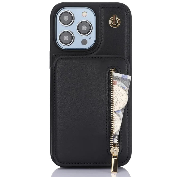 For iPhone 14 Pro Case Crossbody RFID Blocking Leather+TPU Kickstand Protective Back Shell