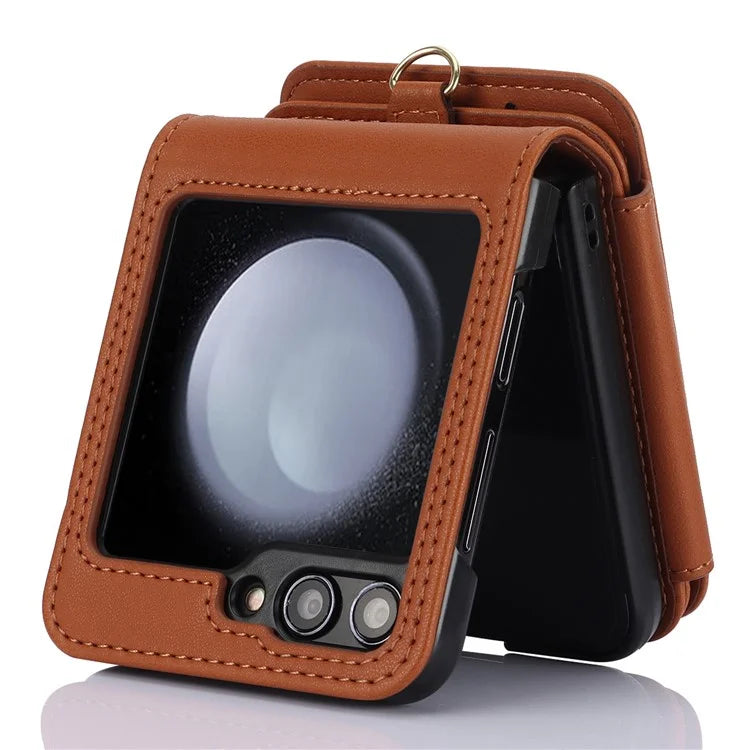For Samsung Galaxy Z Flip5 5G Case Crossbody RFID Blocking Leather+TPU Scratch-proof Protective Shell