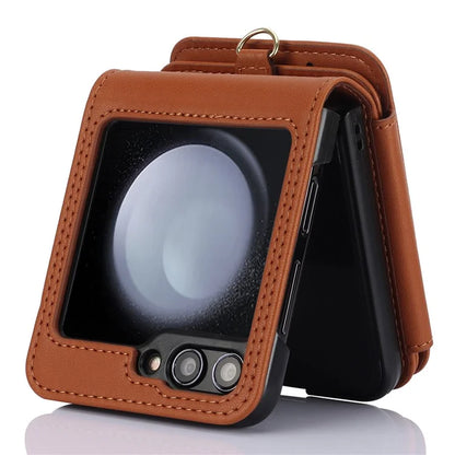 For Samsung Galaxy Z Flip5 5G Case Crossbody RFID Blocking Leather+TPU Scratch-proof Protective Shell