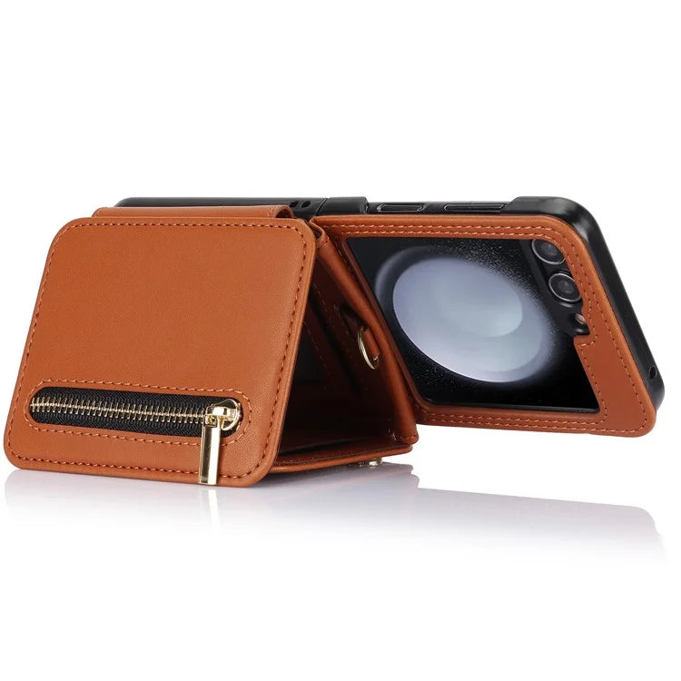 For Samsung Galaxy Z Flip5 5G Case Crossbody RFID Blocking Leather+TPU Scratch-proof Protective Shell