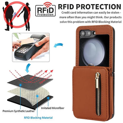 For Samsung Galaxy Z Flip5 5G Case Crossbody RFID Blocking Leather+TPU Scratch-proof Protective Shell