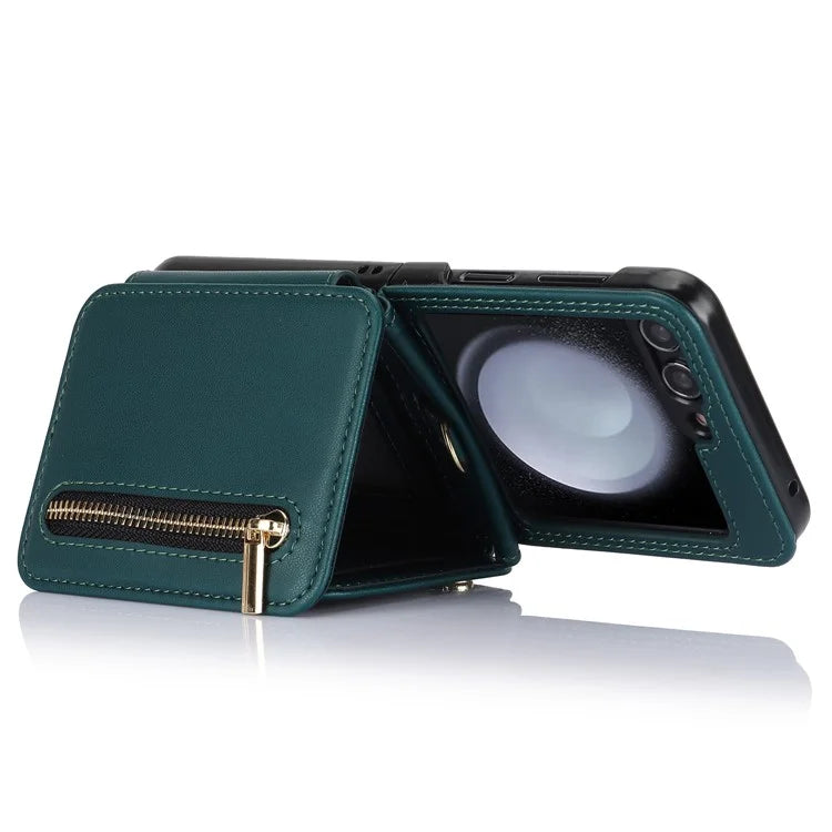 For Samsung Galaxy Z Flip5 5G Case Crossbody RFID Blocking Leather+TPU Scratch-proof Protective Shell