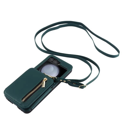 For Samsung Galaxy Z Flip5 5G Case Crossbody RFID Blocking Leather+TPU Scratch-proof Protective Shell