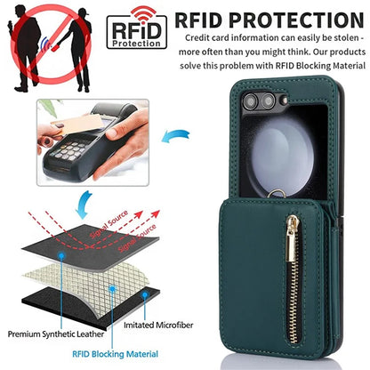For Samsung Galaxy Z Flip5 5G Case Crossbody RFID Blocking Leather+TPU Scratch-proof Protective Shell