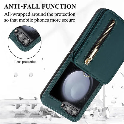 For Samsung Galaxy Z Flip5 5G Case Crossbody RFID Blocking Leather+TPU Scratch-proof Protective Shell