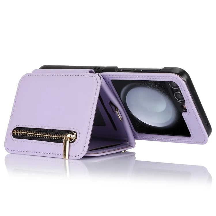 For Samsung Galaxy Z Flip5 5G Case Crossbody RFID Blocking Leather+TPU Scratch-proof Protective Shell