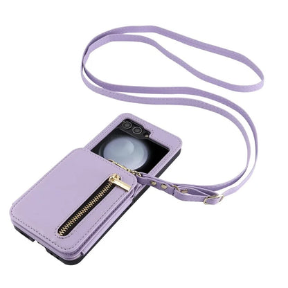 For Samsung Galaxy Z Flip5 5G Case Crossbody RFID Blocking Leather+TPU Scratch-proof Protective Shell