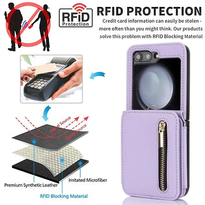 For Samsung Galaxy Z Flip5 5G Case Crossbody RFID Blocking Leather+TPU Scratch-proof Protective Shell