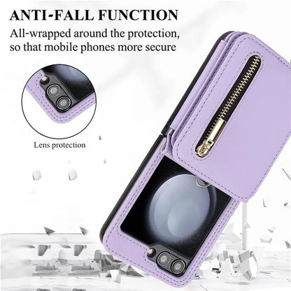 For Samsung Galaxy Z Flip5 5G Case Crossbody RFID Blocking Leather+TPU Scratch-proof Protective Shell