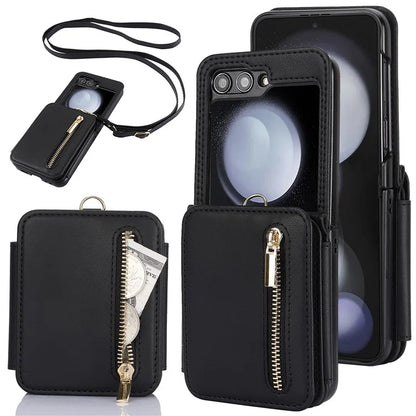 For Samsung Galaxy Z Flip5 5G Case Crossbody RFID Blocking Leather+TPU Scratch-proof Protective Shell