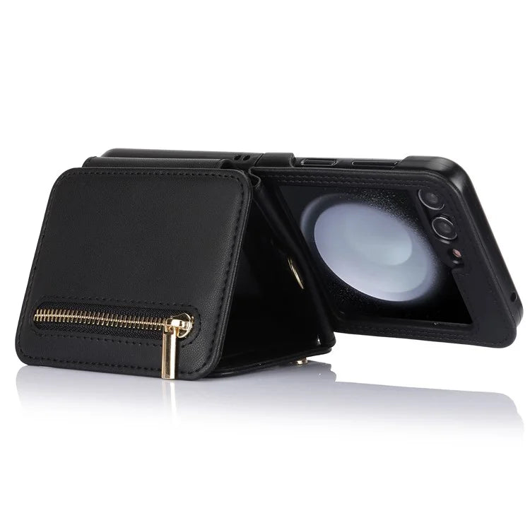 For Samsung Galaxy Z Flip5 5G Case Crossbody RFID Blocking Leather+TPU Scratch-proof Protective Shell
