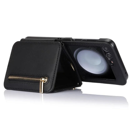 For Samsung Galaxy Z Flip5 5G Case Crossbody RFID Blocking Leather+TPU Scratch-proof Protective Shell