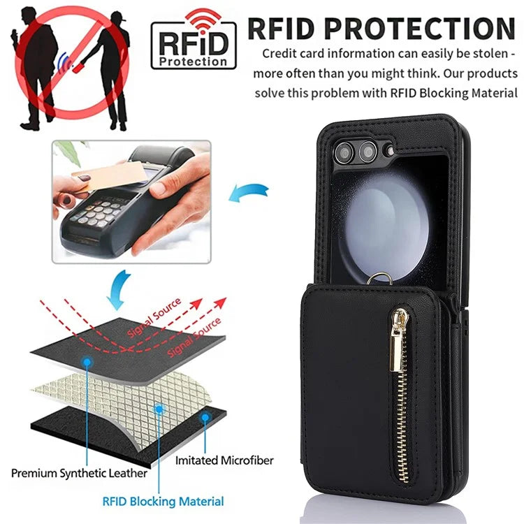 For Samsung Galaxy Z Flip5 5G Case Crossbody RFID Blocking Leather+TPU Scratch-proof Protective Shell