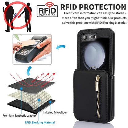 For Samsung Galaxy Z Flip5 5G Case Crossbody RFID Blocking Leather+TPU Scratch-proof Protective Shell