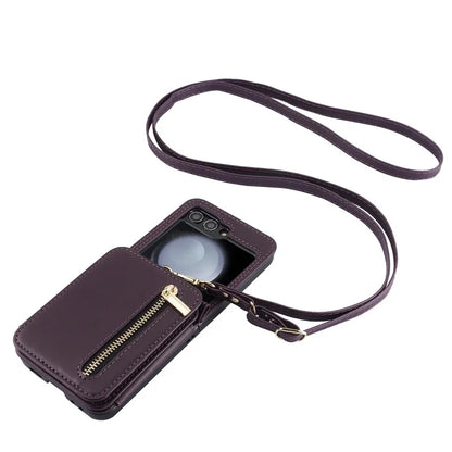 For Samsung Galaxy Z Flip5 5G Case Crossbody RFID Blocking Leather+TPU Scratch-proof Protective Shell