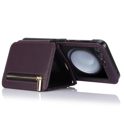 For Samsung Galaxy Z Flip5 5G Case Crossbody RFID Blocking Leather+TPU Scratch-proof Protective Shell