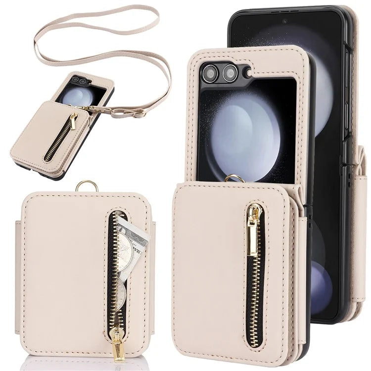For Samsung Galaxy Z Flip5 5G Case Crossbody RFID Blocking Leather+TPU Scratch-proof Protective Shell