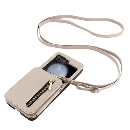 For Samsung Galaxy Z Flip5 5G Case Crossbody RFID Blocking Leather+TPU Scratch-proof Protective Shell