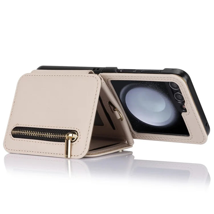 For Samsung Galaxy Z Flip5 5G Case Crossbody RFID Blocking Leather+TPU Scratch-proof Protective Shell