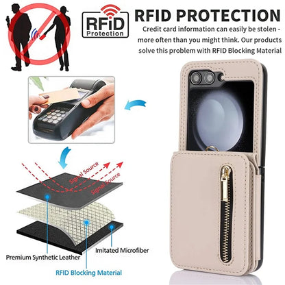 For Samsung Galaxy Z Flip5 5G Case Crossbody RFID Blocking Leather+TPU Scratch-proof Protective Shell