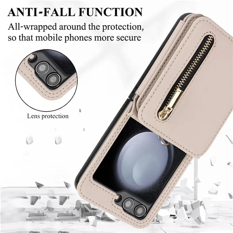 For Samsung Galaxy Z Flip5 5G Case Crossbody RFID Blocking Leather+TPU Scratch-proof Protective Shell