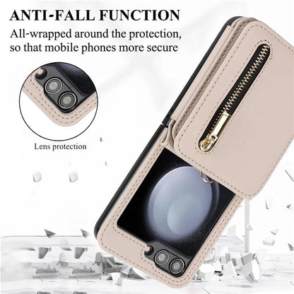 For Samsung Galaxy Z Flip5 5G Case Crossbody RFID Blocking Leather+TPU Scratch-proof Protective Shell
