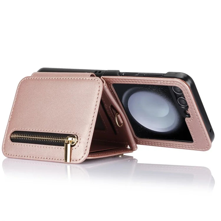For Samsung Galaxy Z Flip5 5G Case Crossbody RFID Blocking Leather+TPU Scratch-proof Protective Shell