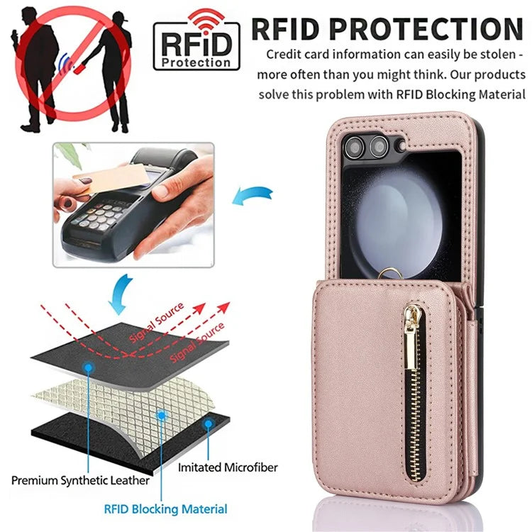 For Samsung Galaxy Z Flip5 5G Case Crossbody RFID Blocking Leather+TPU Scratch-proof Protective Shell