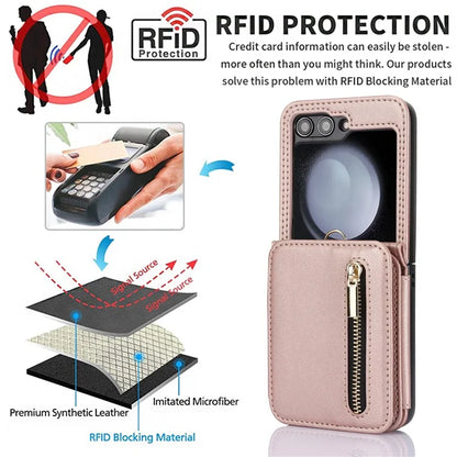 For Samsung Galaxy Z Flip5 5G Case Crossbody RFID Blocking Leather+TPU Scratch-proof Protective Shell
