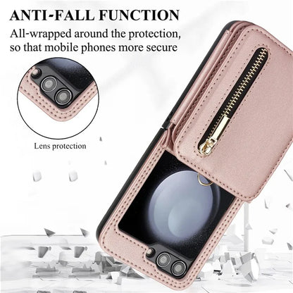 For Samsung Galaxy Z Flip5 5G Case Crossbody RFID Blocking Leather+TPU Scratch-proof Protective Shell
