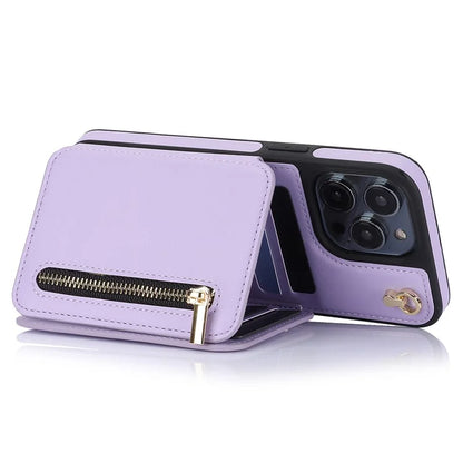 For iPhone 14 Pro Max Cell Phone Case RFID Blocking Leather+TPU Cover with Wrist and Shoulder Straps