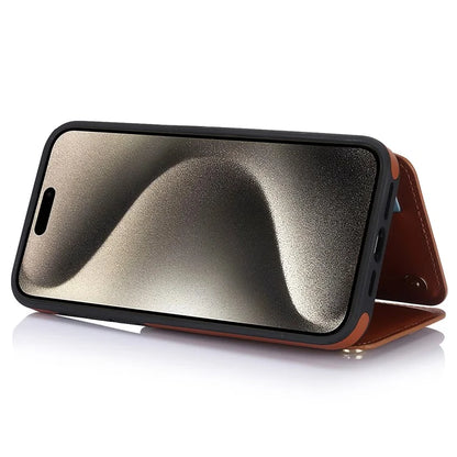 For iPhone 15 Pro Case Zipper Pocket RFID Blocking Leather+TPU Cover with Crossbody Strap