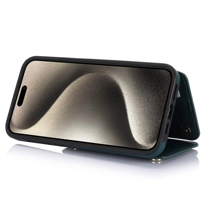 For iPhone 15 Pro Case Zipper Pocket RFID Blocking Leather+TPU Cover with Crossbody Strap