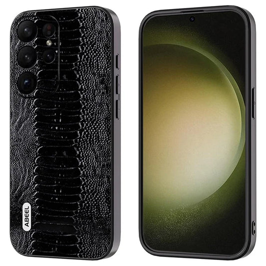 ABEEL For Samsung Galaxy S24 Ultra Crocodile Texture Case Genuine Cow Leather Slim Back Cover