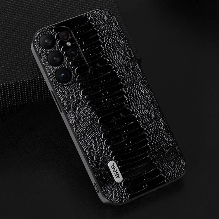 ABEEL For Samsung Galaxy S24 Ultra Crocodile Texture Case Genuine Cow Leather Slim Back Cover