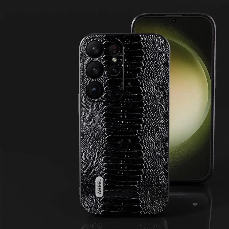 ABEEL For Samsung Galaxy S24 Ultra Crocodile Texture Case Genuine Cow Leather Slim Back Cover