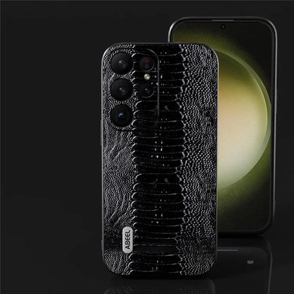 ABEEL For Samsung Galaxy S24 Ultra Crocodile Texture Case Genuine Cow Leather Slim Back Cover