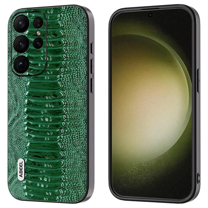ABEEL For Samsung Galaxy S24 Ultra Crocodile Texture Case Genuine Cow Leather Slim Back Cover