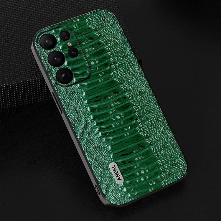 ABEEL For Samsung Galaxy S24 Ultra Crocodile Texture Case Genuine Cow Leather Slim Back Cover